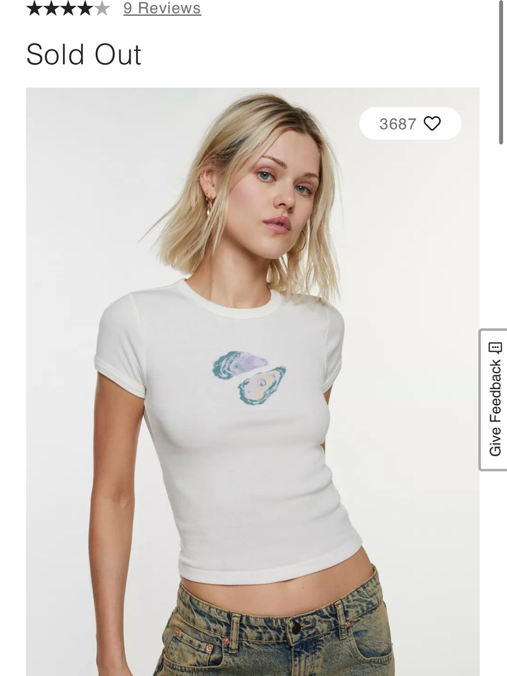 Urban Outfitters White Ribbed Crop Tee with Pastel Oyster Graphic